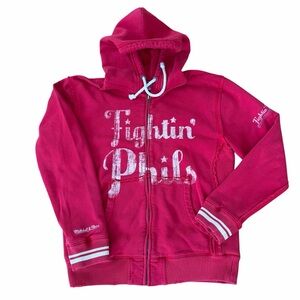 Mens Fightin' Phils Phillies Mitchell & Ness Hooded Zip Sweatshirt DISTRESSED SM
